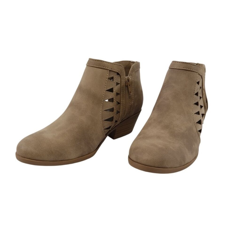 Taupe Faux Suede Ankle Booties With Side Cutout Design & Low Block Heel, NWB - Picture 8 of 8